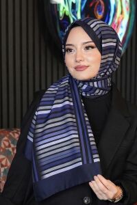 Çizgili Desen Mor Soft Pamuk Şal Çok Renkli 47