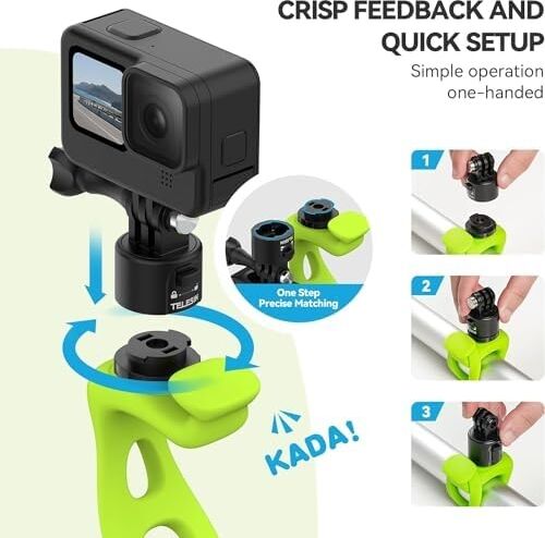 Telesın Hızlı Çıkarma Esnek Montaj Sarma Bandı, Bisiklet Gidon Rulo Çubuk Tüp Çubuk Çubuk Montaj Aksesuarı Aksiyon Kameraları Için (Gopro, INSTA360, Djı) (Siyah, Hızlı Çıkarma)
