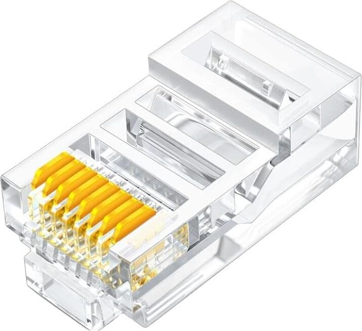 Plus PX-CAT460 Cat6 RJ45 Konnektör, 100’LÜ Paket Cat6 Ethernet Jak Plug, Altın Kaplama 3 Tırnaklı RJ45 Kablo Ucu, Network Lan Internet Kablosu Sonlandırma Konnektörü, Standart Cat6 Plug