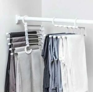 2 Katlı Katlanabilir 5'li Pantolon Askısı,pantolon,kravat,etek Için Organizer Askı (Siyah)