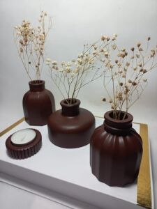 Modern Minimal Vazo Set 3'lü, Ev & Ofis Hediyelik, Dekoratif Obje, Chocolate Kahve