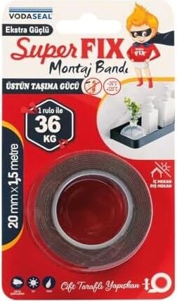 Superfix Montaj Bandı, 20 Milimetre x 1,5 Metre, Gri