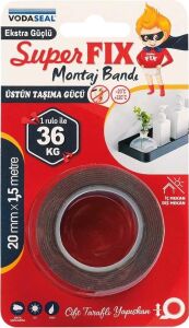 Superfix Montaj Bandı, 20 Milimetre x 1,5 Metre, Gri