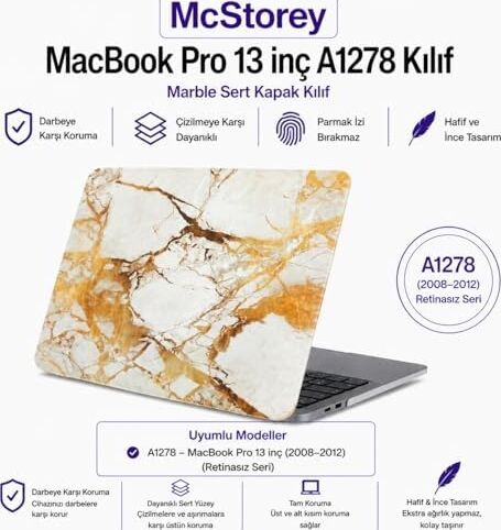 Macbook Pro Kılıf 13INÇ Marble A1278 (Eski Ethernetli Model 2008-2012) ile Uyumlu Marble 03
