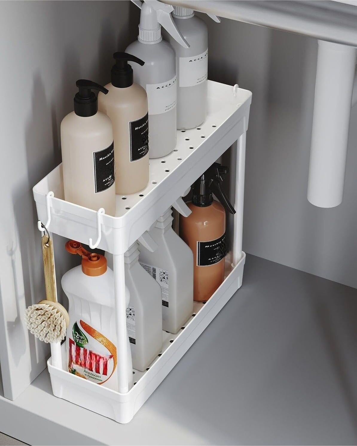 Rafata Çok Amaçlı 2 Katlı Evye Altı Düzenleyicisi Askılı Banyo Düzenleyici Dolap Içi Organizer Raf