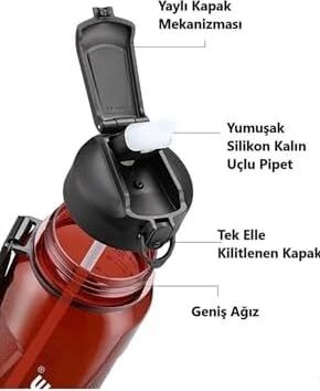 Uzspace 1500ML Pipetli Ölçü Skalalı Şeffaf Gövde Tritan Su Matarası