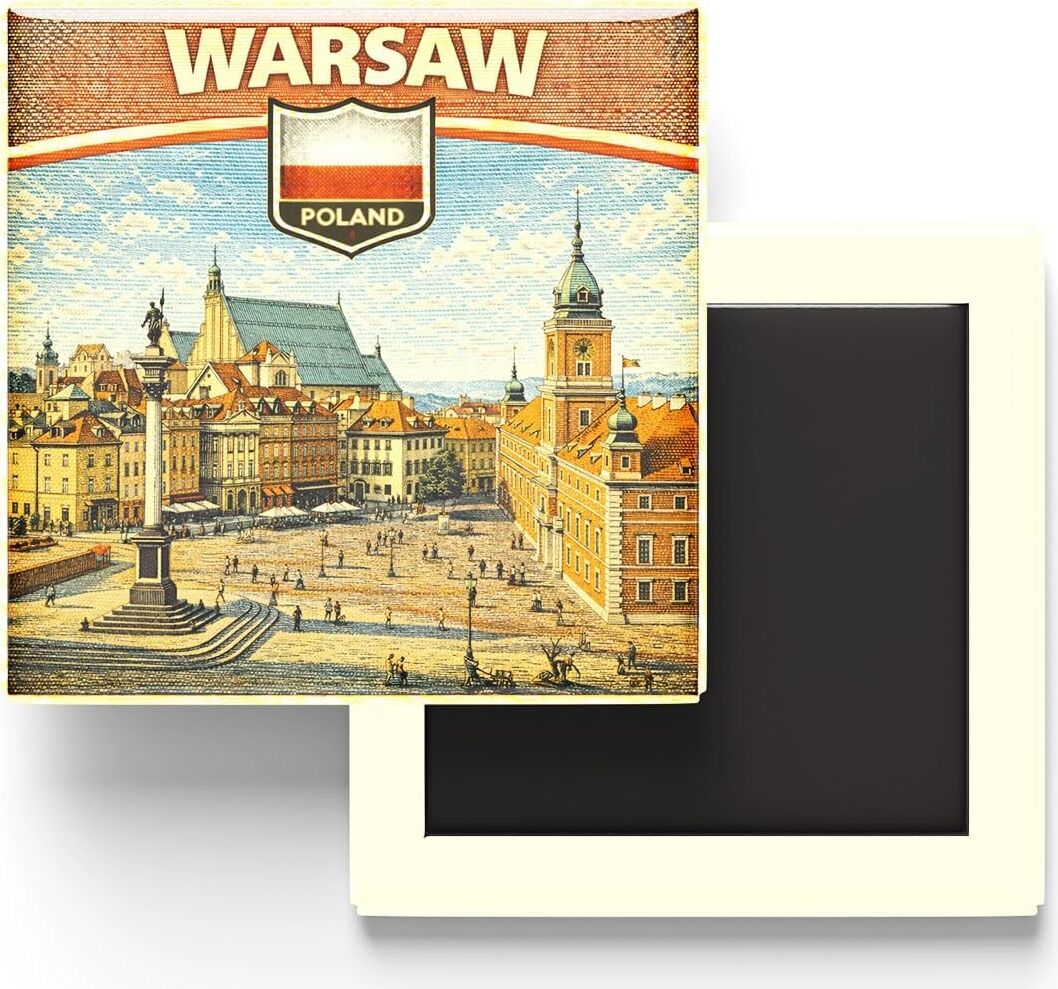 Polonya Varşova Şehri Temalı Vintage Buzdolap Magneti – 9x9 cm