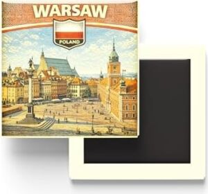 Polonya Varşova Şehri Temalı Vintage Buzdolap Magneti – 9x9 cm