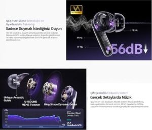 Qcy Melobuds N70 Bluetooth Kulaklık, Hi-Res Audio, Ldac, 50DB Hibrit Anc, Kablosuz Şarj, 50 Saat Pil Ömrü, 6 Mikrofon, Kulakiçi, Mor
