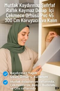 Kaydırmaz Şeffaf Raflık Örtüsü 45X300 cm Dolap Içi, Çekmece ve Buzdolabı Koruyucu Eva Pvc Kaplama