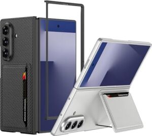 Senon Galaxy Z Fold 7 Suni Deri Arka Yüzey Zore Kartlıklı Kıpta Silikon Kapak (Titanyum)
