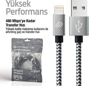 Hızlı USB Lightning Kablo – 3’lü Şarj Kablosu Seti - Xs/x/8 Plus/7/7 Plus/6/6 Plus/6s/6s Plus/5/5s/5c/se&ipad ile Uyumlu – Siyah Beyaz