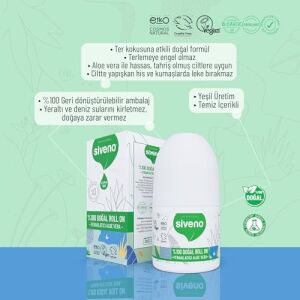 Siveno %100 Doğal Roll-On Aloe Deodorant Ter Kokusu Önleyici Bitkisel Lekesiz Vegan 50 ml