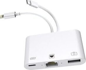 3 In1 Şarj Adaptörü Lightning Type-C Girişini Kamera Fotoğraf Makinesi Lan Ethernet Girişine Çevirici Dönüştürücü Tip-C RJ45 Girişli Iphone ile Uyumlu ZR814