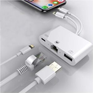3 In1 Şarj Adaptörü Lightning Type-C Girişini Kamera Fotoğraf Makinesi Lan Ethernet Girişine Çevirici Dönüştürücü Tip-C RJ45 Girişli Iphone ile Uyumlu ZR814