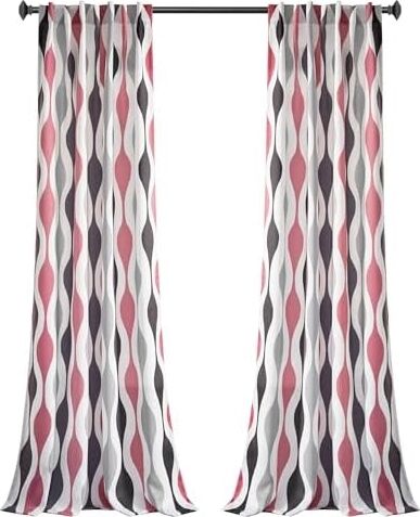 Lush Decor Mid Century Geo Işık Filtreleme Pencere Perdesi Panel Çifti, 241 cm U x 132 cm G, Mercan ve Gri