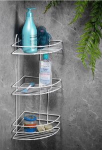 Ömür Boyu Paslanmaz Yapışkanlı Banyo Köşeliği Düzenleyici Şampuanlık Duş Rafı Beyaz Ek-03