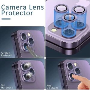 Safir Lens Safir Mercek Koruması iphone 14 Pro ve 14 Promax ile Uyumlu Gerçek Safir Cam Kamera Lens Koruyucu Çelik Halka Hd 9d Kırılmaz Cam Renk : Derin Mor