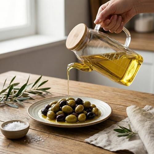1000ML Bambu Kapaklı Cam Yağlık ve Sirkelik – Dayanıklı ve Şeffaf Sıvı & Mutfak Için Hassas Sıvı Ölçüm ve Saklama Çözümü 1000ML - Cam Sürahi Sıvı Ölçü Kabı