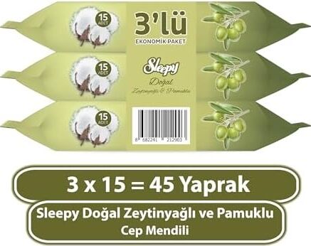 Pamuk Zeytin Cep Mendili 3X15 (45 Yaprak)