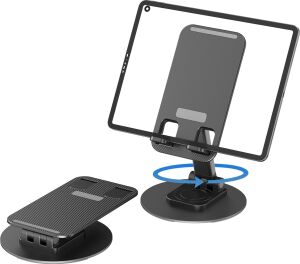 Ayarlanabilir Katlanabilir Masaüstü Telefon Standı, 360° Döner, Evrensel Uyumlu 4-8 Inç Telefon ve 13 Inch Kadar Tablet Tutucu, Alüminyum Metal Tabanlı, Kaymaz ve Taşınabilir 33 cm Uzunluk
