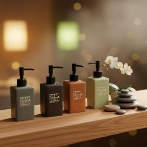 500ML Seramik Sıvı Sabunluk, Mat Taş Dokulu ve Kare Tasarım, Siyah Pompalı Banyo ve Mutfak Deterjan Dispenser (1 Adet - Asorti/karışık Renk Gönderilir)