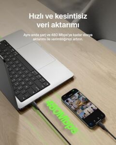 Eco Örgülü Usb-C - Usb-C Kablosu, 1 M, 240 W, Yumuşak, Esnek Hızlı Şarj Kablosu, 16, Galaxy S25, 9, Macbook, iPad Pro ve Daha Fazlası Için Tip-C Şarj Kablosu - Siyah (Usb 2.0)