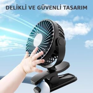Şarjlı USB Mini Klipsli Vantilatör Fan - 3 Kademeli - 360° Hareketli - Bebek Arabası, Ofis, Masaüstü, Kamp Kullanımı Için Uygun - Sessiz ve Taşınabilir - Asorti Renk