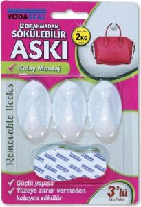 Vodaseal 53.01.054 3'lü Beyaz Iz Bırakmayan Askı, Beyaz