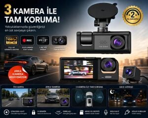 Wifi Destekli 1080P 3 Kameralı Araç Içi Kamera LCD Ekranlı Gece Görüşlü G Sensörlü