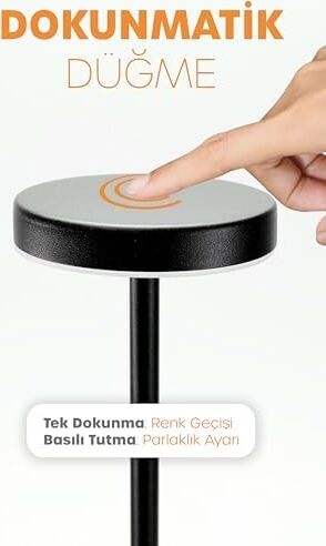 Şarjlı Masa Lambası Metal Abajur Dokunmatik 3 Işık Parlaklık Ayarlı Gece Masa Üstü Lamba (Siyah)