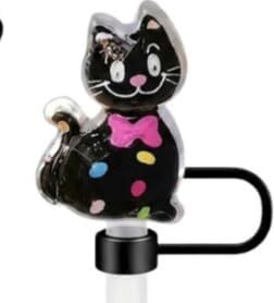 Siyah Kedi Figürlü Pipet Ucu Kapağı,silikon Pipet Tıpası 10MM Sevimli Kedi Temalı, Tumblerlar ile Uyumlu