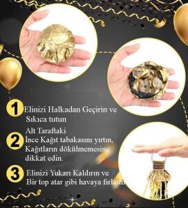 Gold Renk Fırlatmalı El Konfetisi- Düğün Nişan Bekarlık Doğum Günü Partisi (Ortamı Kirletmez) 10 Adet Gold