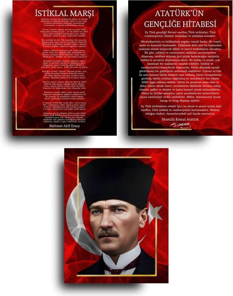 Atatürk Köşesi 3'lü Anlamlı Mdf Tablo Seti