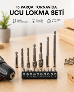 Metal Gövdeli 16LI Bits Seti Çok Amaçlı Tornavida Uçları