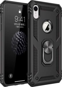 Apple iPhone Xr Için Kılıf Military Ring Holder Siyah [iphone Xr ile Uyumlu Kılıf - Siyah]