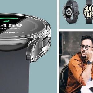 Galaxy Watch 6 ile Uyumlu 44MM Tam Kapatan Çerceve 44MM Önü Kapalı Tasarım Silikon Kılıf Çerçeve Darbe ve Çiziklere Karşı Koruma (Siyah)