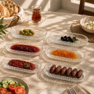 6 Adet Cam Oval Balık Sırtı Çerez Meyve Meze Sunum Tabağı Kahvaltı Sunum Kayık Tabak