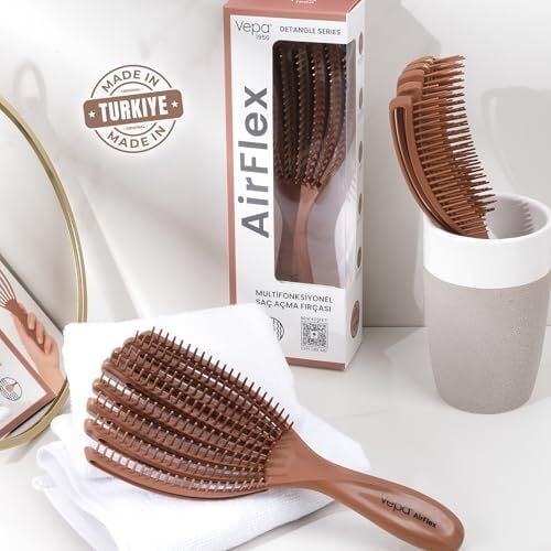 Airflex Dolaşık Saç Açma Fırçası, Kolay Tarama, Elektriklenme Önleyici Tarak (Moka)
