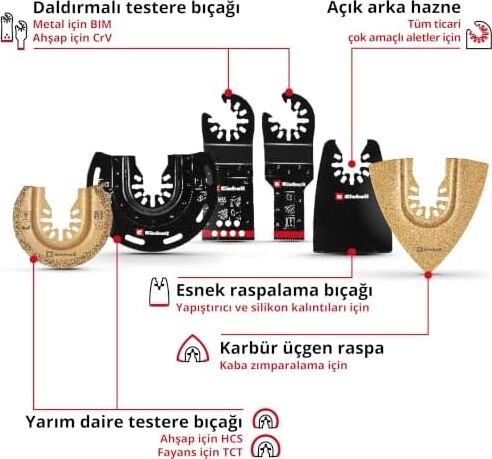 Orijinal  6 Parça Multitool Seti (Dalma, Hcs Yarım Daire, Crv Dalma, Karbür Uçlu Yarım Daire Testere Bıçağı, Karbür Delta Rasp, Esnek Spatula – Open Back Bağlantılı) - 49708106