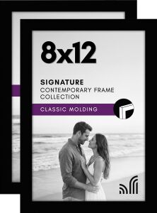 8X12 Siyah Resim Çerçevesi - Kırılmaz Camlı Kompozit Ahşap - Duvar ve Masa Üstü Için Yatay ve Dikey Biçimler (2'li Paket)