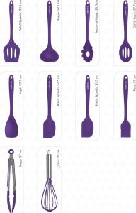 Salvatore 10 Parça Mor Isıya Dayanıklı Yanmaz Yapışmaz Silikon Spatula Seti - VLT1156