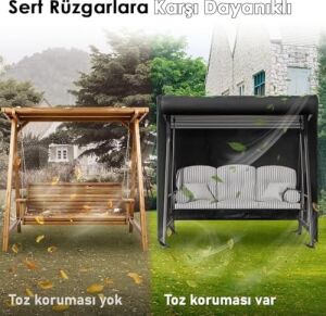 Bahçe Salıncak Koruma Örtüsü Üç Kişilik Tenteli Hamak Bahçe Salıncağı Koruma Kılıfı Su Geçirmez Branda Dayanıklı 210X125X170CM Siyah