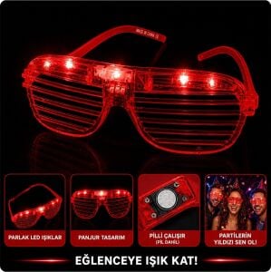 LED Işıklı Panjur Parti Gözlüğü Kırmızı Renk Shutter Gözlük