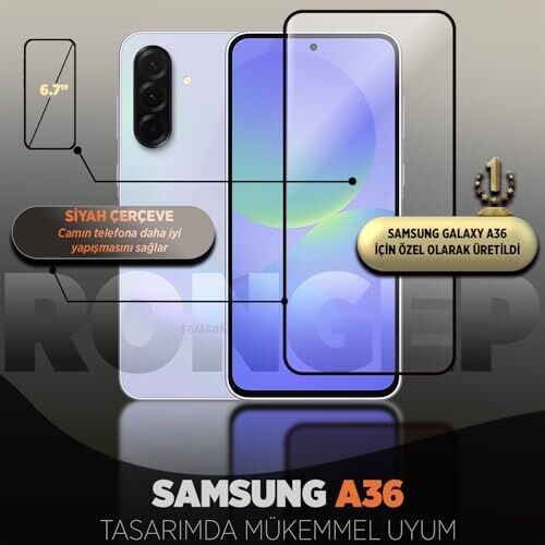 Galaxy A36 Için Ekran Koruyucu 9h Sertlikte Anti-Static Temperli Cam Netlik ve Dokunmatiği Etkilemeyen Çizik ve Darbelere Karşı  A36 Ekran Koruyucu (2'li Paket)