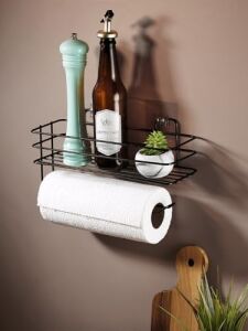 Yapışkanlı Raflı Kağıt Rulo Havluluk Peçetelik Solo Kağıtlık Banyo Mutfak Düzenleyici Raf Siyah Shr Siyah 25 x 15