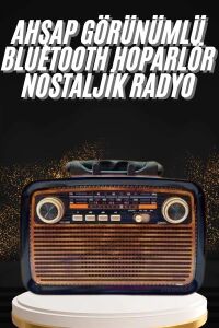 Nostaljik Görünümlü Ahşap Radyo Tf Sd USB Girişli LED Fener Işıklı