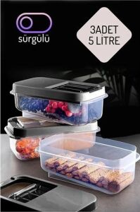 Erzak Bakliyat Saklama Kabı 3 Lü Set 5 Lt Antrasit 717743