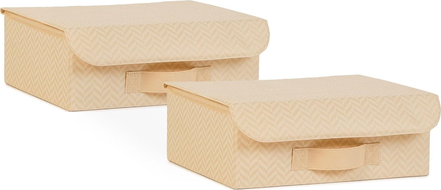 2'li Bej Balıksırtı Kapaklı Kutu Set 30 x 23 x 11 cm