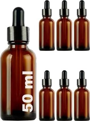 50 ml Metal Kapaklı Damlalık Dropper Şişesi Serum 50 cc Cam Şişe 6 Adet (Siyah Kapak, Amber/kahverengi)